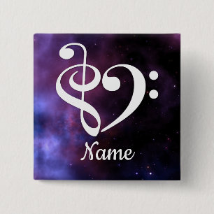 Badge Carré 5 Cm Clé de basse Treble Clef Coeur Nebula Customisé