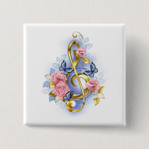 Badge Carré 5 Cm Clé de fer avec roses roses roses