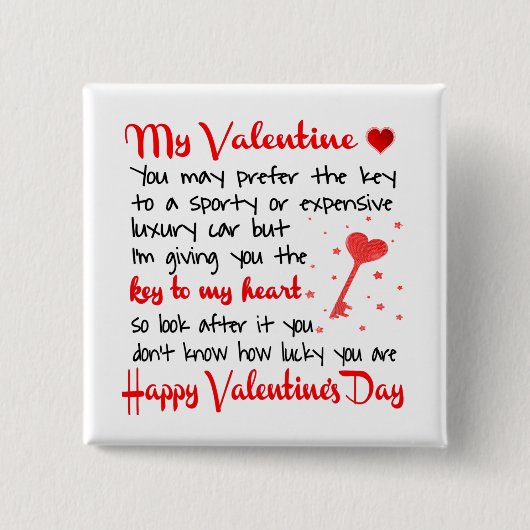 Badge Carré 5 Cm Clé de mon coeur Cadeau de la Saint-Valentin (Devant)
