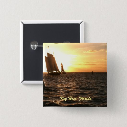 Badge Carré 5 Cm Clé West Sunset Pin (Devant & derrière)