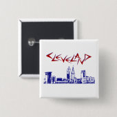Badge Carré 5 Cm Cleveland Skyline (Devant & derrière)