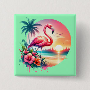 Badge Carré 5 Cm Clipart de coucher de soleil flamant rose-93938