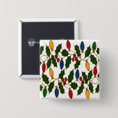 Badge Carré 5 Cm Cloisonne Art Christmas Lights and Holly (Devant & derrière)