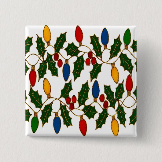 Badge Carré 5 Cm Cloisonne Art Christmas Lights and Holly (Devant)