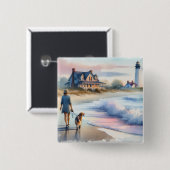 Badge Carré 5 Cm Coastal Walk to Lighthouse at Sunset (Devant & derrière)