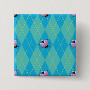 Badge Carré 5 Cm Coccinelle de Jacquard de bleu et d'Aqua