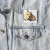 Badge Carré 5 Cm Cockatiels (En situation)