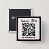Badge Carré 5 Cm Code QR avec écriture cursive script (Devant & derrière)