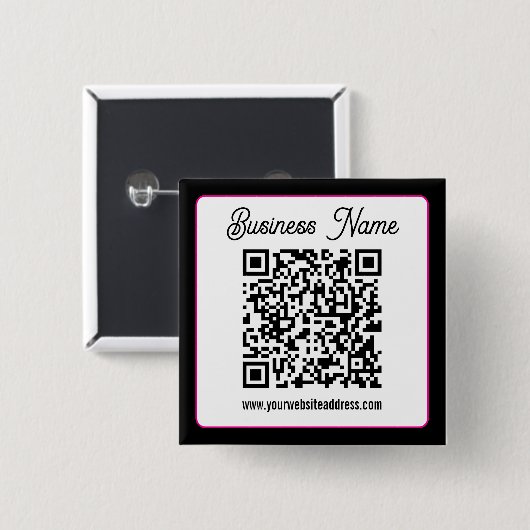 Badge Carré 5 Cm Code QR avec écriture cursive script (Devant & derrière)