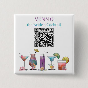 Badge Carré 5 Cm Code QR personnalisé VENMO pour la Mariée pour un 