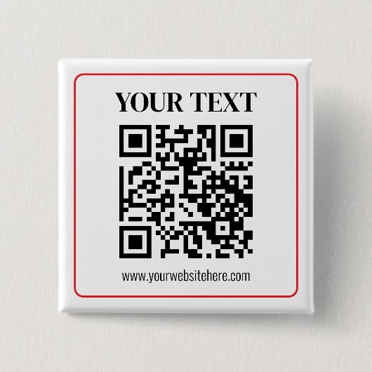 Badge Carré 5 Cm Code QR simple noir et blanc avec bordure rouge (Devant)