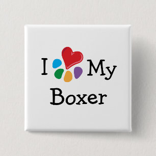 Badge Carré 5 Cm Coeur animal de Lover_I mon boxeur