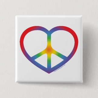 Badge Carré 5 Cm Coeur arc-en-ciel, amour, signe de paix