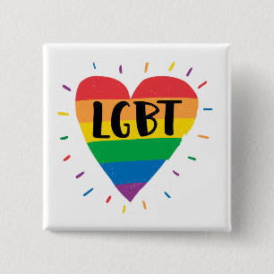 Badge Carré 5 Cm Coeur arc-en-ciel LGBT