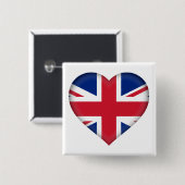 Badge Carré 5 Cm Coeur avec l'Union Jack (Devant & derrière)
