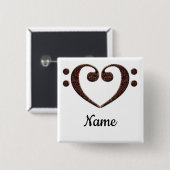 Badge Carré 5 Cm Coeur Clé Cuivre Double Basse Customisé (Devant & derrière)