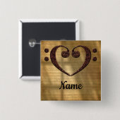 Badge Carré 5 Cm Coeur Clé Cuivre Double Basse Customisé (Devant & derrière)