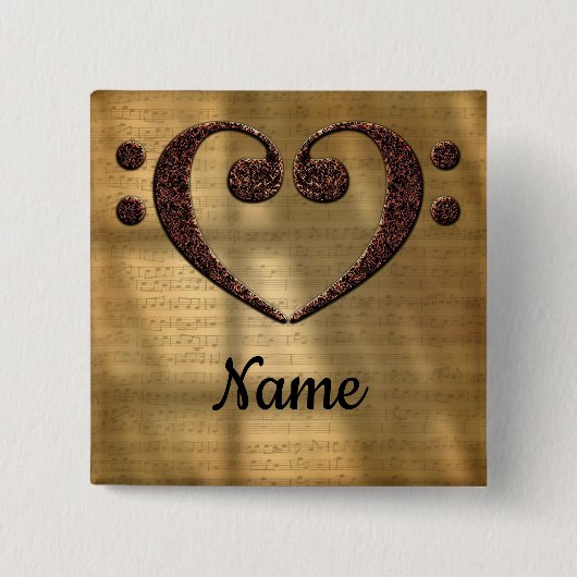 Badge Carré 5 Cm Coeur Clé Cuivre Double Basse Customisé (Devant)