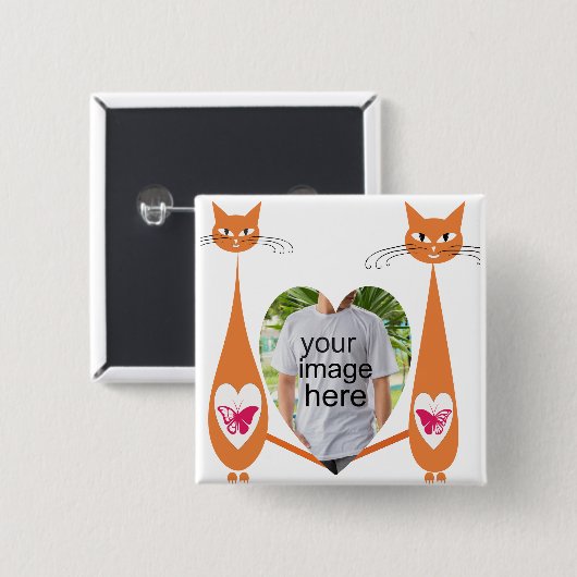 Badge Carré 5 Cm Coeur d'amour de chat modifiable - Conception de t (Devant & derrière)