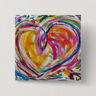 Badge Carré 5 Cm Coeur de joie Boutons ou cordes