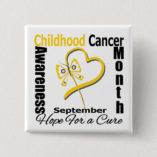 Badge Carré 5 Cm Coeur de papillon de mois de conscience de Cancer