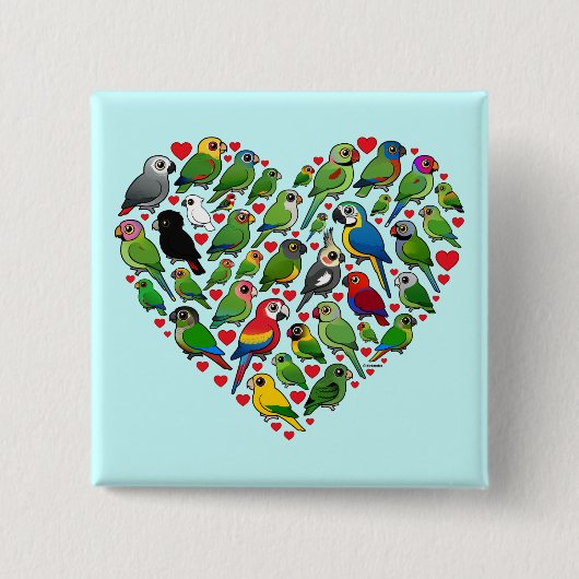 Badge Carré 5 Cm Coeur de perroquet (Devant)
