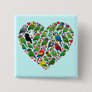 Badge Carré 5 Cm Coeur de perroquet