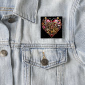 Badge Carré 5 Cm Cœur de Streampunk Rubis Valentin (En situation)