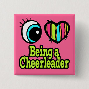 Badge Carré 5 Cm Coeur des yeux brillants J'aime Être un Pom-pom gi