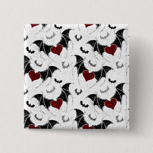 Badge Carré 5 Cm Cœur d'Halloween avec des ailes de chauve-souris n