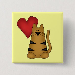 Badge Carré 5 Cm Coeur et T-shirts et cadeaux rayés de chat