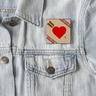 Badge Carré 5 Cm Coeur mignon avec flèche Romantique Valentines Mot