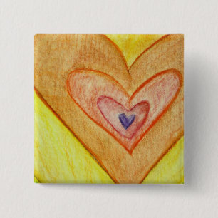 Badge Carré 5 Cm Coeurs d'amitié dorés Pins ou boutons d'ordinateur