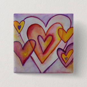 Badge Carré 5 Cm Coeurs d'amour intervertissants Bouton personnalis