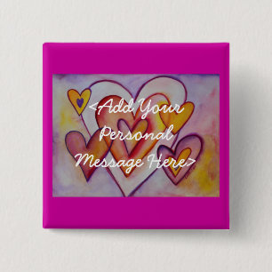 Badge Carré 5 Cm Coeurs d'amour Personnalisé Boutons Pins
