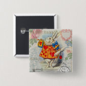 Badge Carré 5 Cm Coeurs de lapin blanc Alice Classic (Devant & derrière)