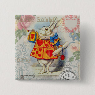 Badge Carré 5 Cm Coeurs de lapin blanc Alice Classic