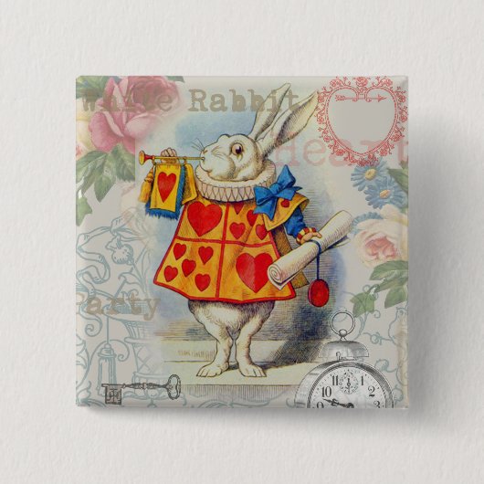 Badge Carré 5 Cm Coeurs de lapin blanc Alice Classic (Devant)