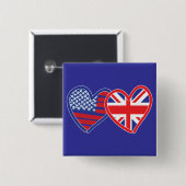 Badge Carré 5 Cm Coeurs du drapeau américain/Union Jack (Devant & derrière)