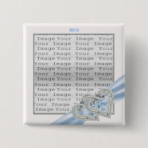 Badge Carré 5 Cm Coeurs personnalisés Bouton Ruban bleu glace