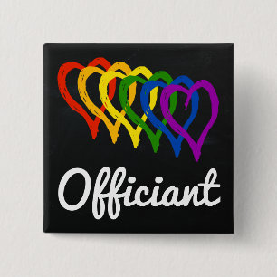 Badge Carré 5 Cm Coeurs posés par mariage Officiant d'arc-en-ciel