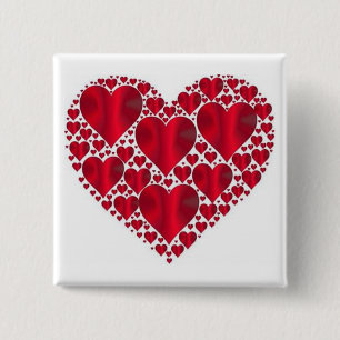 BADGE CARRÉ 5 CM COEURS ROUGES POUR LA JOURNÉE DE VALENTINE