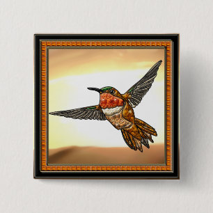Badge Carré 5 Cm Colibri roux