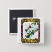 Badge Carré 5 Cm Colibris et Fleurs #4 (Devant & derrière)