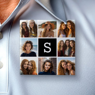 Badge Carré 5 Cm Collage de photos noir et blanc Monogramme personn
