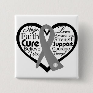 Badge Carré 5 Cm Collage de ruban de coeur de tumeur cérébrale