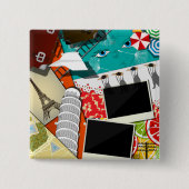 Badge Carré 5 Cm Collage de voyage avec des sites touristiques embl (Devant)