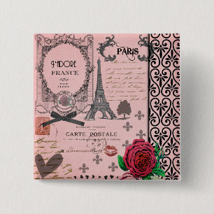 Badge Carré 5 Cm Collage rose vintage de Paris