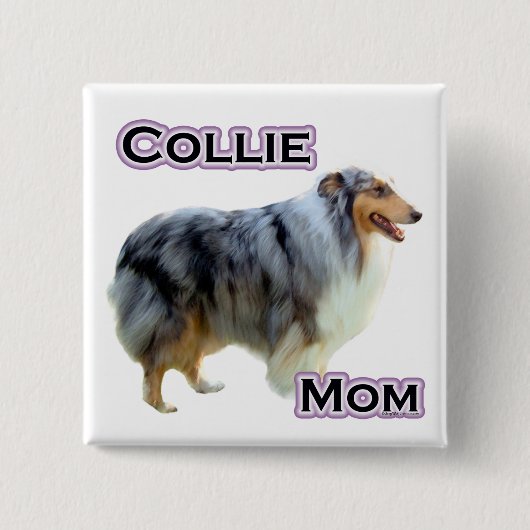 Badge Carré 5 Cm Collie Mom 4 - Bouton (Devant)