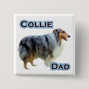 Badge Carré 5 Cm Collie Papa 4 - Bouton